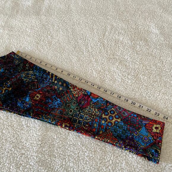 Vintage Ymaginer Patchwork Red Velvet Leggings Made in France 90s Trippy Print - Picture 9 of 12